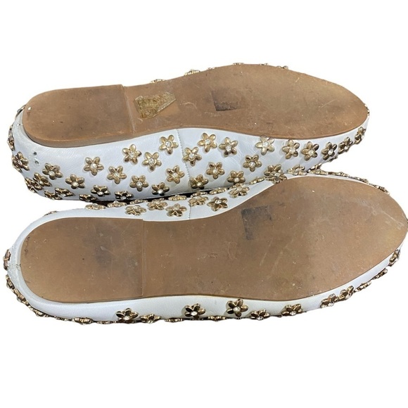 Jeffery Campbell Lbiza White Leather Slip On Daisy Gold & Stone Studded Flats - Picture 7 of 13